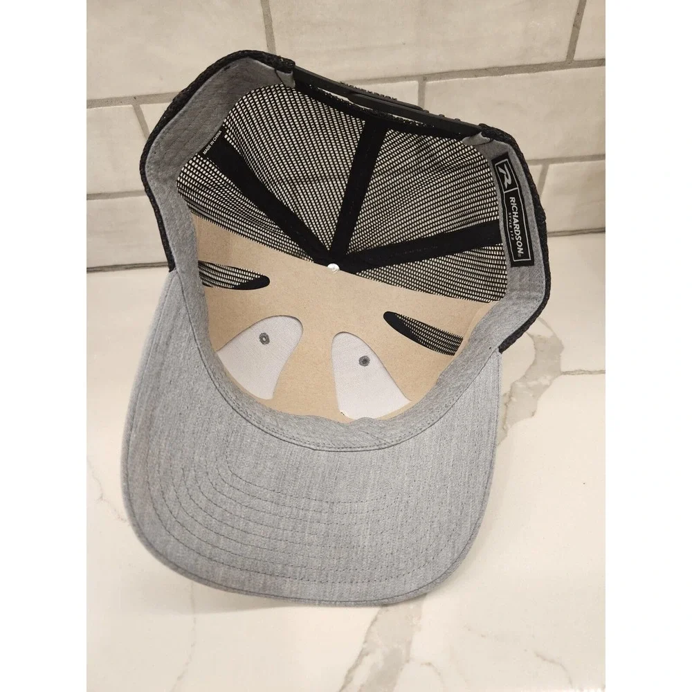 Richardson 112 Pig Square Leather Patch Trucker Hat Gray‎ Black Adjustable Snap